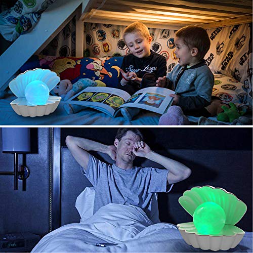 LKUA Shell Pearl Beach Themed Night Light, RGB 8 Colors Changing Mood Shell Pearl Lamps, Bedside LED Clamshell Portable Ni...