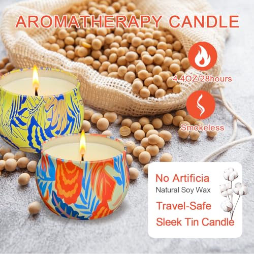 2 Pack Soy Candles Gift Set, 4.4 oz Aromatherapy Candles, Lavender and Rose Scents in Portable Tin Jars - for Home, Trave...