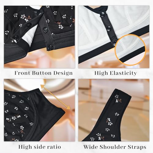 Front Button Bra Front Closure Everyday Sports Bras Convenient Snap Sleep Bra Women Comfort Wireless Cotton Bras for Women