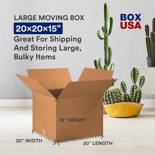 BOX USA Moving Boxes Large 20"L x 20"W x 15"H 12-Pack - Corrugated Cardboard Box for Shipping, Mailing, Packing, Packaging...