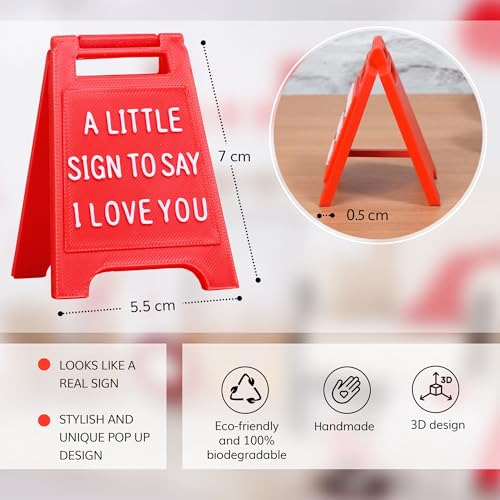 Mini Sign Valentine's Decoration Anniversary Present - Premium Plastic Desk Sign, Solid Freestanding I Love You Block, Rom...