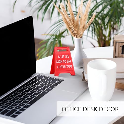 Mini Sign Valentine's Decoration Anniversary Present - Premium Plastic Desk Sign, Solid Freestanding I Love You Block, Rom...