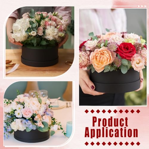 BENECREAT Black Round Gift Box with Lid & Floral Foam Set, 9.2x4.9 Inch Gift Boxes for Flowers for Mother's Day, Valentin...