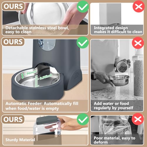 Automatic Cat Feeder and Water Dispenser with Stainless Steel Bowl Dog Gravity Food Feeder and Waterer for Small Medium Pe...