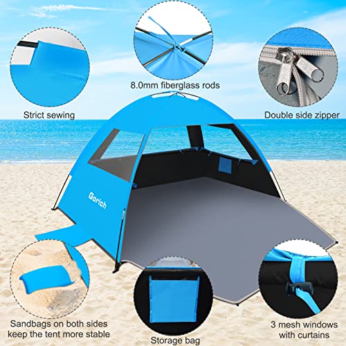 Gorich Beach Tent Sun Shelter for 3/4/6/8/10 Person with UPF 50＋ UV Protection, Lightweight & Easy Setup Beach Shade Canop...