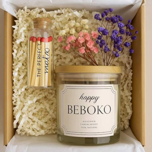 Scented Soy Candle Gift Set with Matches – Handmade Natural Candle in Glass Jar with Wooden Lid, Luxury Packaging, Aromath...