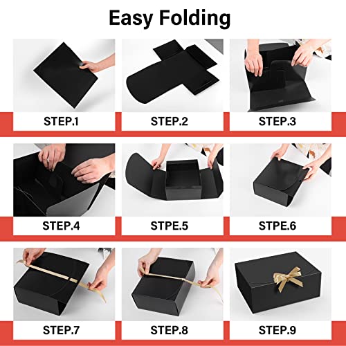 PEKGRIL 15 PCs Gift Boxes with Lids, Black 10X8X4 Inch Gift Boxes, Bridesmaid Proposal Box with Ribbon, Kraft Paper Boxes ...