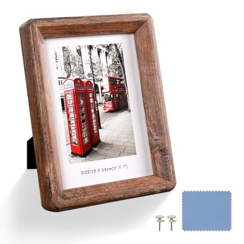 YAAPSDR 5x7 Picture Frame - Rustic Wooden Picture Frame with Real Tempered Glass, Gift Box Barn Wood Frame with Rounded Co...