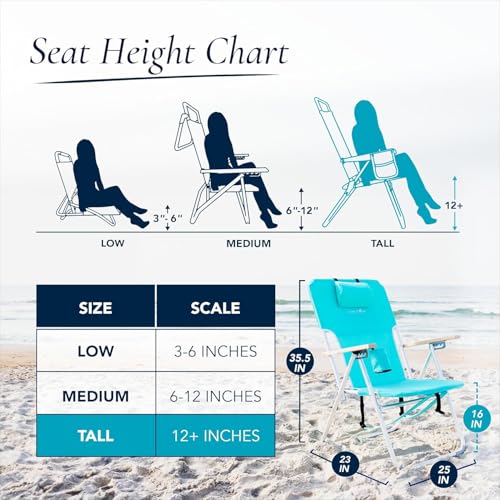 CARIBBEAN JOE Folding Beach Chair, 4 Position Portable Backpack Foldable Camping Chair with Headrest, Cup Holder, and Wood...