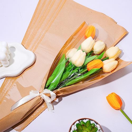 Whaline 50Pcs Flower Wrapping Bags Mother's Day Kraft Paper Floral Packing Sleeves Bouquet Bags Clear Flower Wrapping Slee...