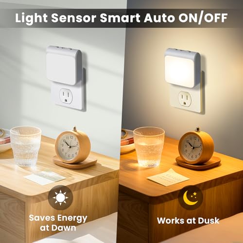 6-Pack Dimmable LED Night Lights Plug into Wall with Dusk to Dawn Sensor, 2 Color in 1 Plug in Night Light 30-60lm Brightn...