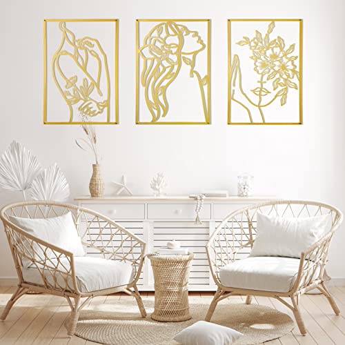 AGIOTA 3 Pcs Gold Wall Decor Above Bed Minimalist for Living Room Metal Line Art - Female Body, Gold Room Decor for Bedroo...