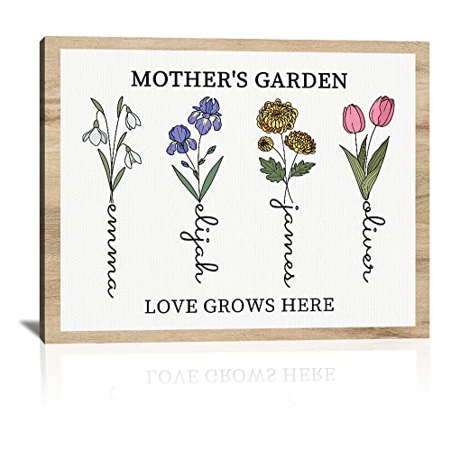 Mothers Day Unique Gifts For Mom, Customized Birth Month Flower Mothers Garden, Custom Canvas With Name Wall Art, Personal...