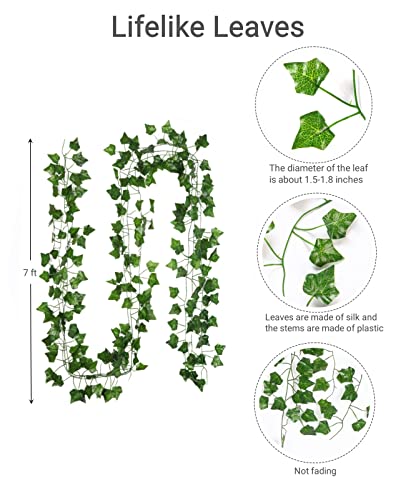 Fake Vines for Room Decor(12 Pack 84 Feet) Aesthetic Artificial Plant Ivy Leaves Hanging Greenery Garlands for Home Bedroo...