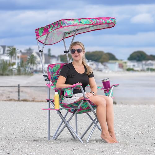 Tommy Bahama Extra-Wide Folding Beach Chair with Max Shade Canopy, Side Table, and Cup Holders, 25" W Outdoor Portable Cam...