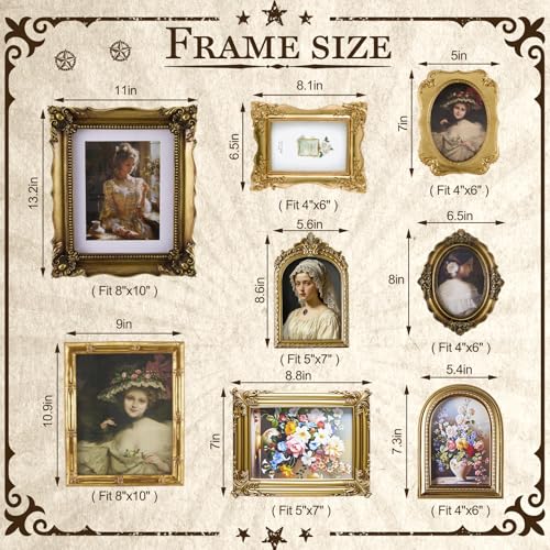 8 Pcs Picture Gold Vintage Gallery Wall Frame Set Antique Resin Picture Frame Collage Including 8x10, 5x7, 4x6 Baroque Vic...