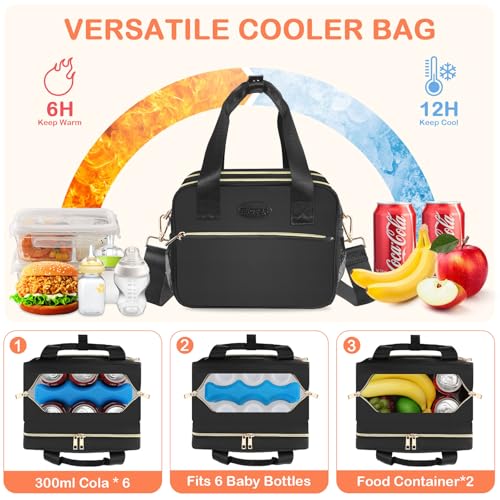 PIIOSER Breastmilk Cooler Bag with Ice Pack, Fits 6 Baby Bottles Up to 9 Ounce, Insulated Bottle Travel Bags with Shoulder...