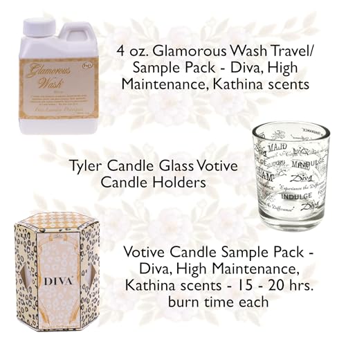 Tyler Candle Glamorous Gift Set with 3 Glamorous Wash, 3 Votive Candles, and 2 Votive Glasses, Bundle with Stain Remover P...
