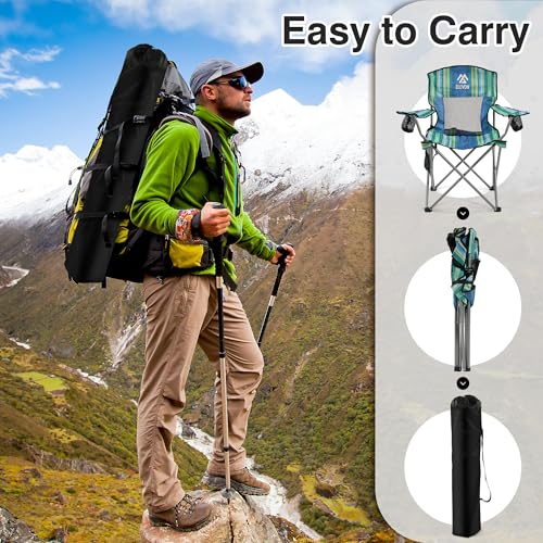 Elevon Camping Chair, Portable Folding Outdoor Chair with Arms, Cup Holder and Carry Bag