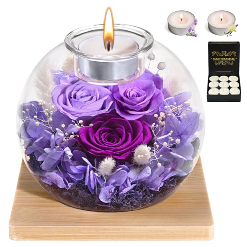 Yastouay for Mom, Preserved Real Rose in Glass with Scented Candles - Birthday Gifts for Women, Forever Rose for Anniversa...
