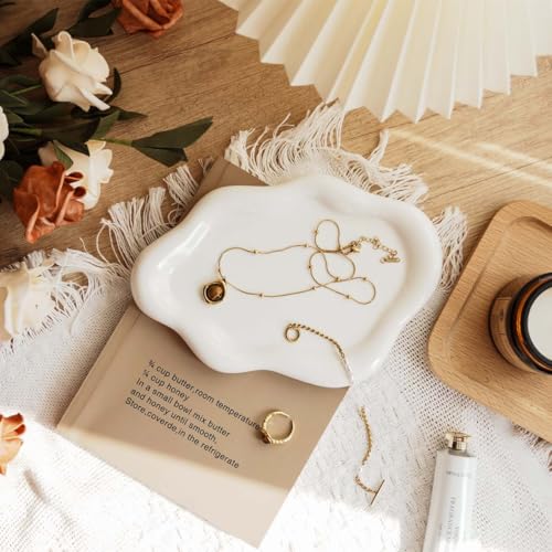 Gifts For Women White Ceramic Jewelry Dish Tray, Vanity Ring Dish Ceramic Jewlery Trays Trinket Ring Holder, Room Decor Ae...