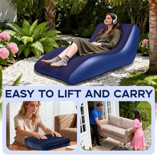 RovPool Inflatable Chair for Adults,Inflatables Chairs with Flocked Surface, Inflatable Lounge Chair with Backrest, Comfor...