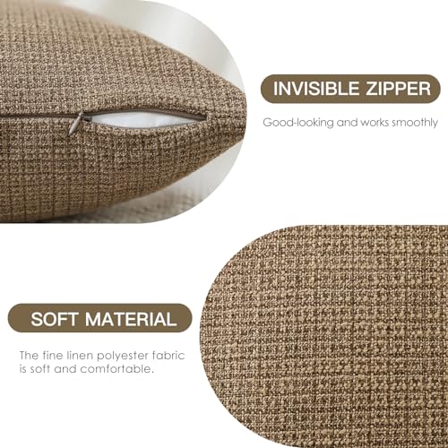 OTOSTAR Pack of 2 Throw Pillow Covers 20x20 Inch Linen Coffee Brown Pillowcases Farmhouse Decorative Solid Pillow Covers 5...