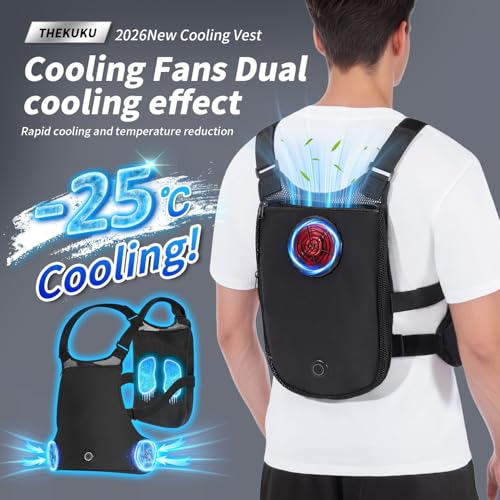 THEKUKU Cooling Vest with 3 Fans and Cooling Plate, Dual Battery Pack (2x30000mAh), Portable Air Conditioner Vest for Men ...