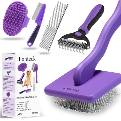 Bonteck Dog Slicker Brush for Dogs Grooming Kit 4PCS | Large Dog Brush for Goldendoodles Poodles Doodles | Long Pin Haired...