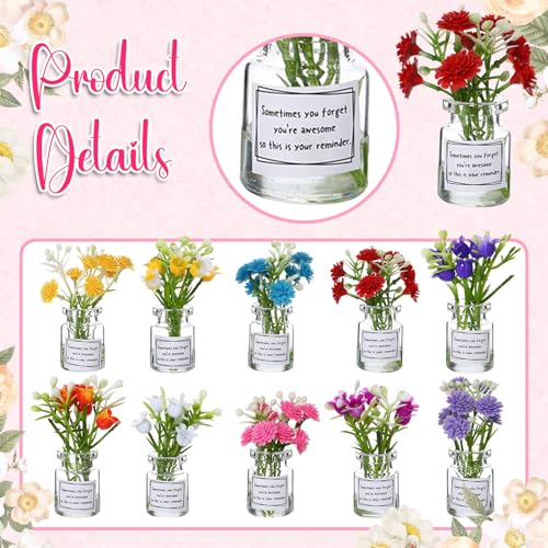 Xuhal 20 Sets Mothers Gift Set for Women Positive Mini Bud Vase with Flowers Positive Cards Motivational Office Desk Decor...