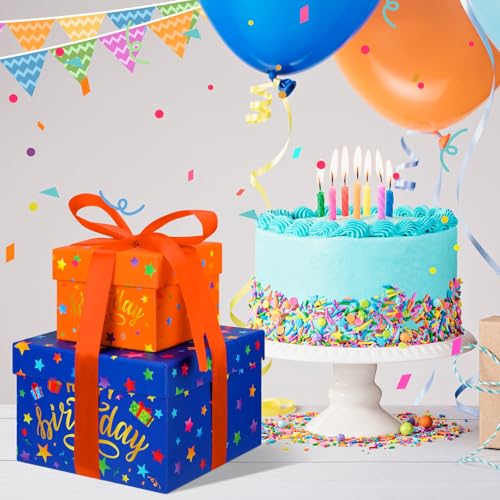 Geyoga 5 Pcs Birthday Gift Boxes Square Nesting Boxes with Lids Square Box 5 Assorted Sizes Stackable Gift Box for Birthda...