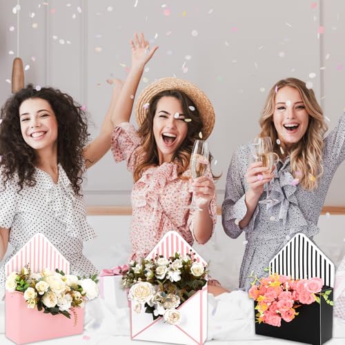 FYSUIMU 6Pcs Mother's Day Floral Envelope Box Empty Flower Stripe Paper Box Florist Bouquet Packaging Box for Valentine's ...