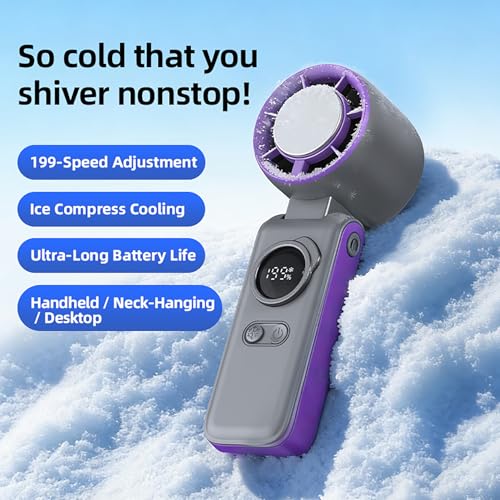 Portable Handheld Turbo Fan with Semiconductor Cooling - 6000mAh Rechargeable 3-in-1 Mini Fans (Hand/Neck/Desk),199 Speed/...