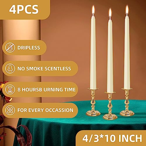 4 Pack Ivory Taper Candles - Taper Candles 10 Inch Dripless, Smokeless & Unscented - 8 Hours Long Burning - Hand Poured Ta...