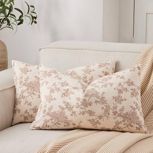 YZJZEDS 100% Cotton French Pastoral Lumbar Throw Pillow Covers Set of 2, 12x20 Inch Brown Farmhouse Decorative Cushion Cov...