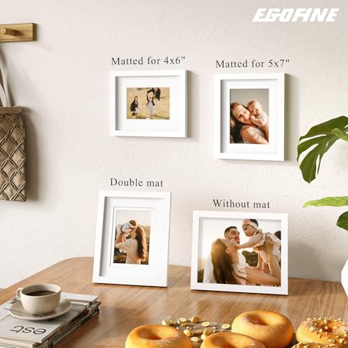 Egofine 8x10 Picture Frames Set of 4, Made of Solid Wood Covered by Plexiglass 4x6 and 5x7 with Mat or 8x10 without Mat, f...