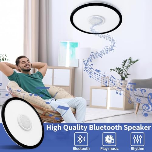 UprizeP RGB LED Ceiling Light, with Bluetooth Speaker, 24W 11Inch Smart Music Ceiling Lamp with App and Remote Control, 30...