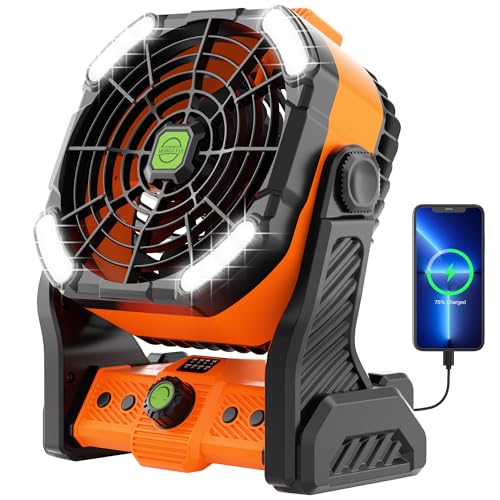 Camping Fan with LED Lantern, Portable Fan Rechargeable Battery Powered Fan for Outdoor Camping Fans, 270°Head Rotation Be...