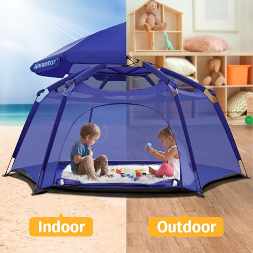 Alvantor® Baby Playpen Pop Up Play Yard 84"x84"x44”Large Kids Play Tent Indoor Outdoor Playhouse Mesh Play Pen, Mosquito N...