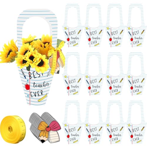 Gersoniel 24 Set Teachers' Day Gift Flower Bags Notebook Shaped Teacher Appreciation Gift Flower Bouquet Holder with Cards...