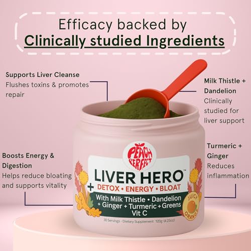 Peach Perfect Liver Hero – Premium Liver Detox and Bloat Support Powder for Women | Milk Thistle, Dandelion, Turmeric, Gin...