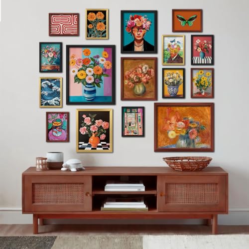 ANERZA 16 PCS Eclectic Wall Art Decor, Mid Century Modern Maximalist Home Gallery Wall Collage Kit Prints for Bedroom Bath...