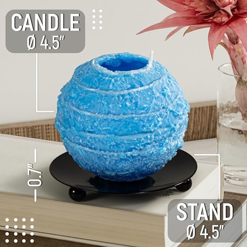 Spiral Candle Burn Around, Unscented Unique Shaped Decorative Candle on Metal Base, 4.5" Blue Beeswax Soy Wax Candle, 4h B...