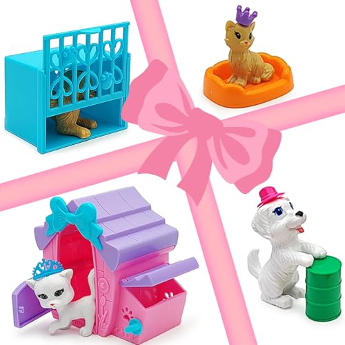 Dolls Accessories Playsets Dog Cat Figures with House Cage Pet Pretend Play Toys for Doll Toddlers 3-5 age 5-7 Girls Kids ...