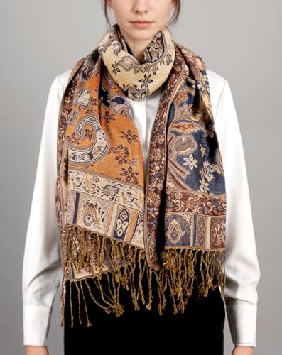 Achillea Elegant Paisley Floral Pashmina Shawl and Wrap – Boho Rave Scarf for Festival, Travel & Everyday Wear