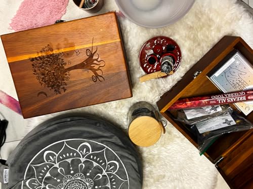 Active Lotus Tree of Life Large Premium Wood Keepsake Box with Hinged Lid and Metal Latch Storage Boxes with Lid Engraved ...