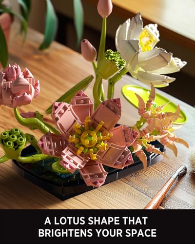 Nifeliz Lotus Flower Building Set for Adults, Botanical Decoration for Table or Office, A Nature-Inspired Gift for Plant L...
