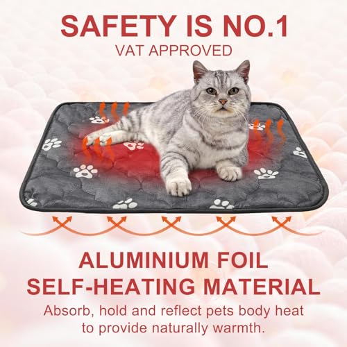 BEAUTYZOO Self Warming Cat Bed Pad, Self Heating Dog Bed Mat, Heated Cat Bed for Indoor Outdoor Cats, Thermal Warmer Pet P...