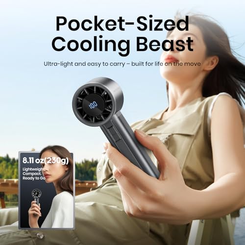 Sowmow Portable Handheld Turbo Fan, 100 Speeds Adjustable Mini Personal Fan, 4500mAh USB-C Rechargeable Battery Operated, ...