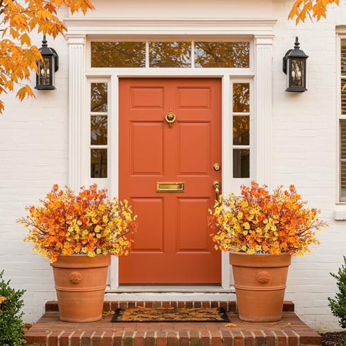 HIAGROW 8Pcs Babys Breath Artificial Fake Fall Flowers, Real Touch Orange Yellow Plants Silk Flowers for Vase Home Office ...